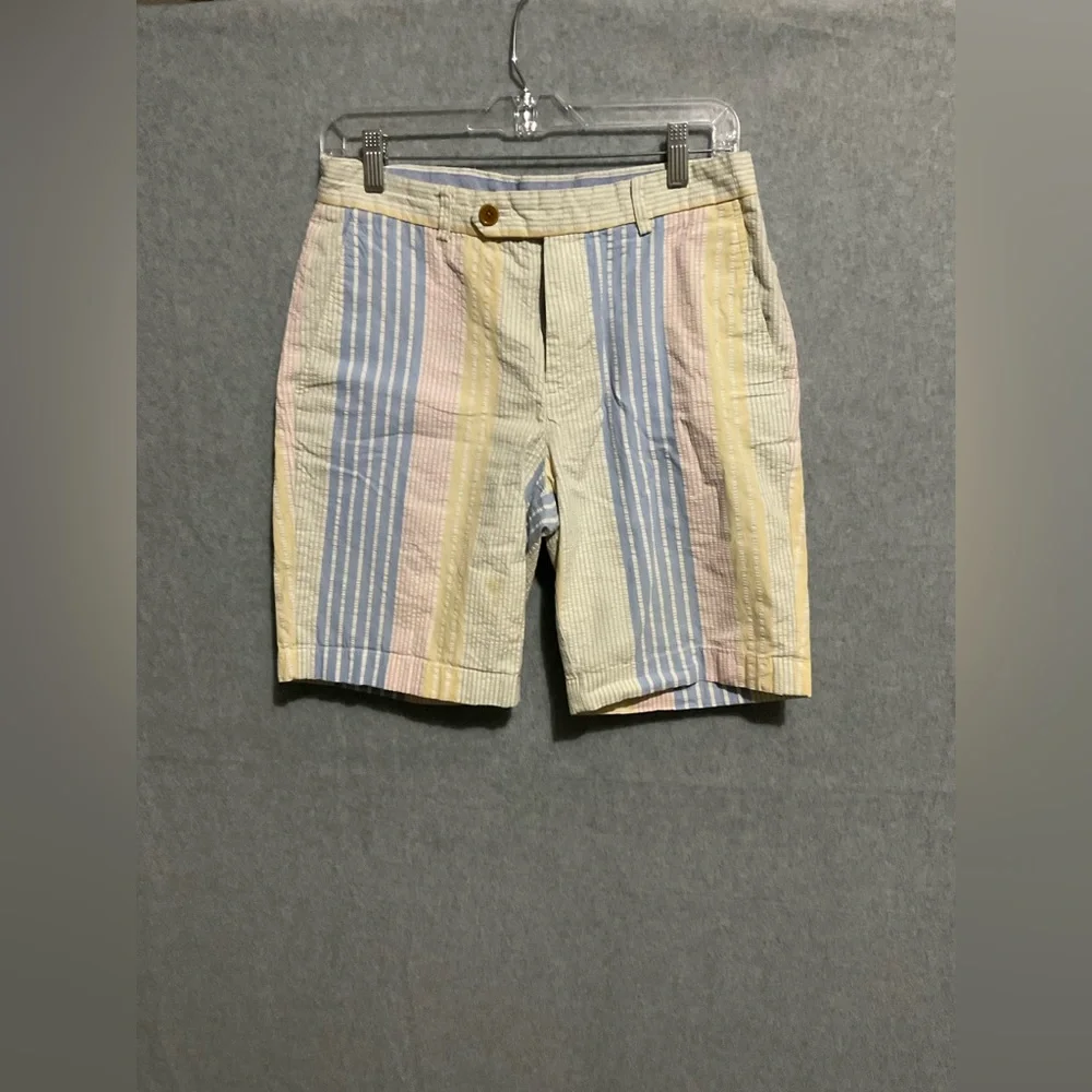 Brooks Brothers Pastel Seersucker Bermuda Shorts W30 Striped Preppy Cotton